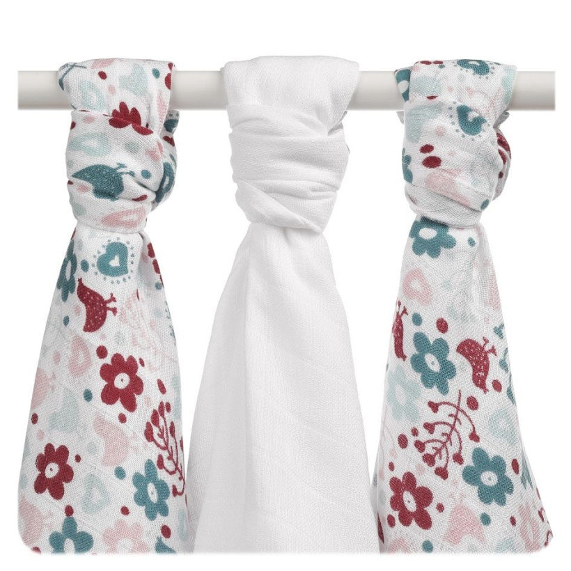 Bambusowe pieluchy XKKO BMB 70x70 - Flowers&Birds Girls MIX 10x3st. (Hurtowe opak.)