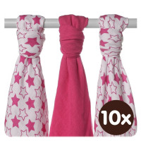 Bambusowe pieluchy XKKO BMB 70x70 - Little Stars Magenta MIX 10x3st. (Hurtowe opak.)