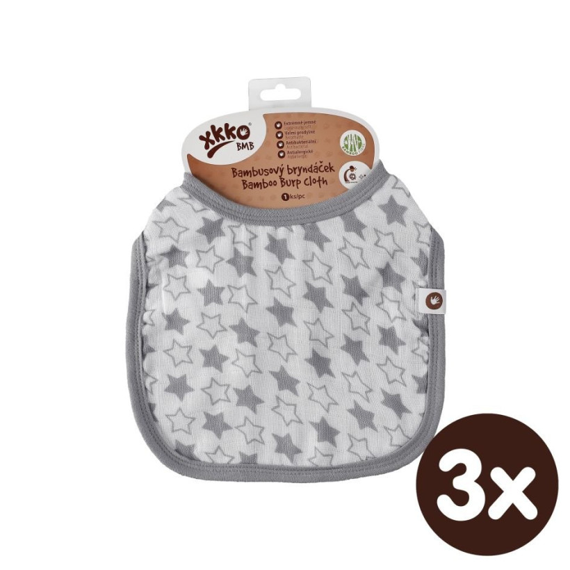 Bambusowy śliniak XKKO BMB - Little Stars Silver 3x1szt. (Hurtowe opak.)