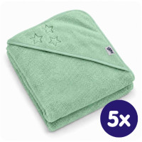 Ręcznik z kapturkiem z bawełny organicznej XKKO Organic 90x90 - Mint Stars 5x1szt. (Hurtowe opak.)