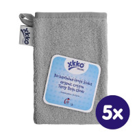 Rękawica kąpielowa z bawełny organicznej XKKO Organic - Silver 5x1szt. (Hurtowe opak.)