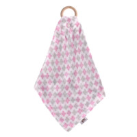 Gryzak bambusowy XKKO BMB z muślinem - Baby Pink Cross 6x1szt. (Hurt. opak.)