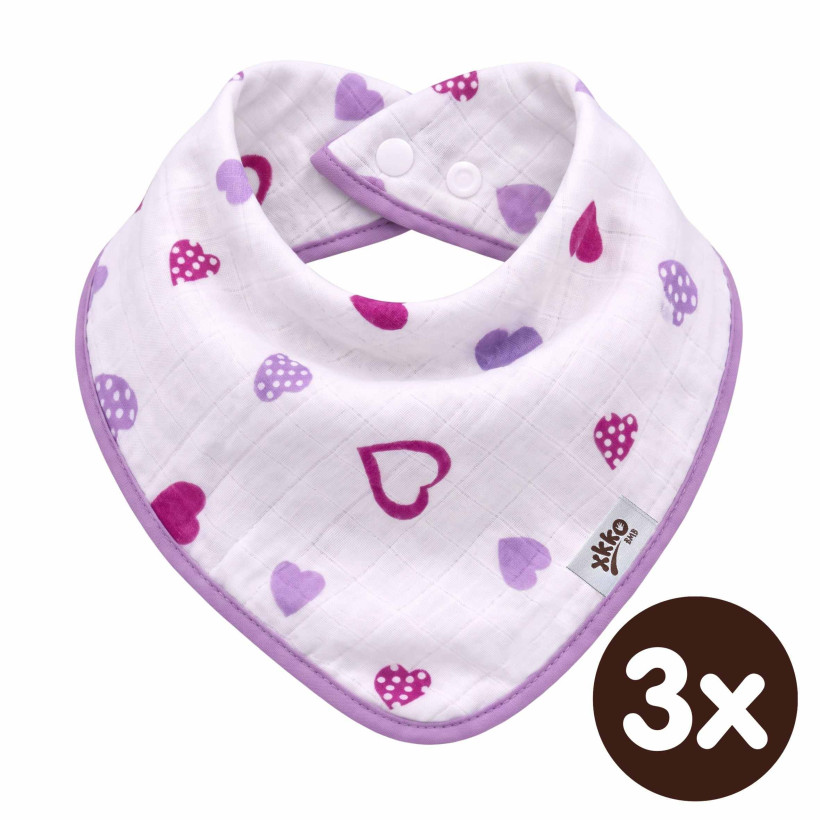 Bandanka bambusowa XKKO BMB - Lilac Hearts 3x1szt. (Hurtowe opak.)