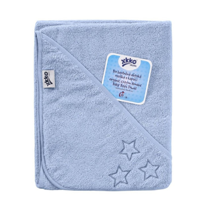 Ręcznik z kapturkiem z bawełny organicznej XKKO Organic 90x90 - Baby Blue Stars