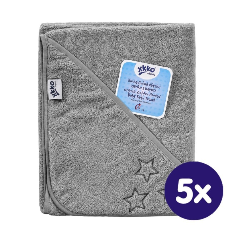 Ręcznik z kapturkiem z bawełny organicznej XKKO Organic 90x90 - Silver Stars 5x1szt. (Hurtowe opak.)
