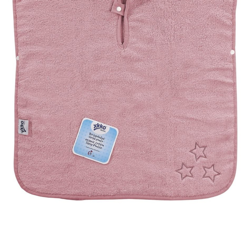 Ponczo kąpielowe z bawełny organicznej XKKO Organic - Baby Pink Stars 5x1szt. (Hurtowe opak.)