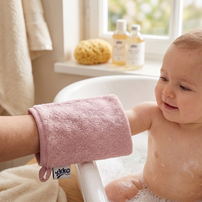 Rękawica kąpielowa z bawełny organicznej XKKO Organic - Baby Pink 5x1szt. (Hurtowe opak.)