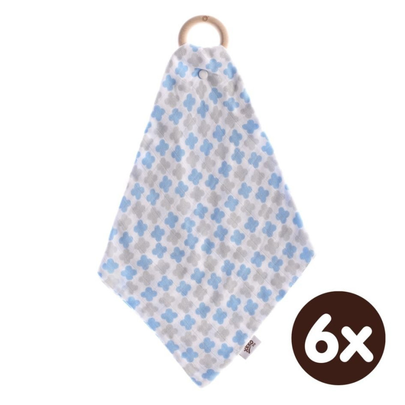 Gryzak bambusowy XKKO BMB z muślinem - Baby Blue Cross 6x1szt. (Hurt. opak.)