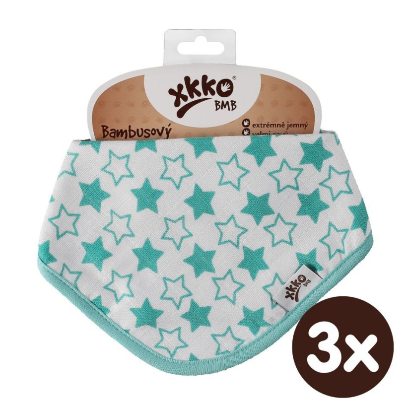 Bandanka bambusowa XKKO BMB - Little Stars Turquoise 3x1szt. (Hurtowe opak.)