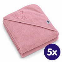 Ręcznik z kapturkiem z bawełny organicznej XKKO Organic 90x90 - Baby Pink Stars 5x1szt. (Hurtowe opak.)