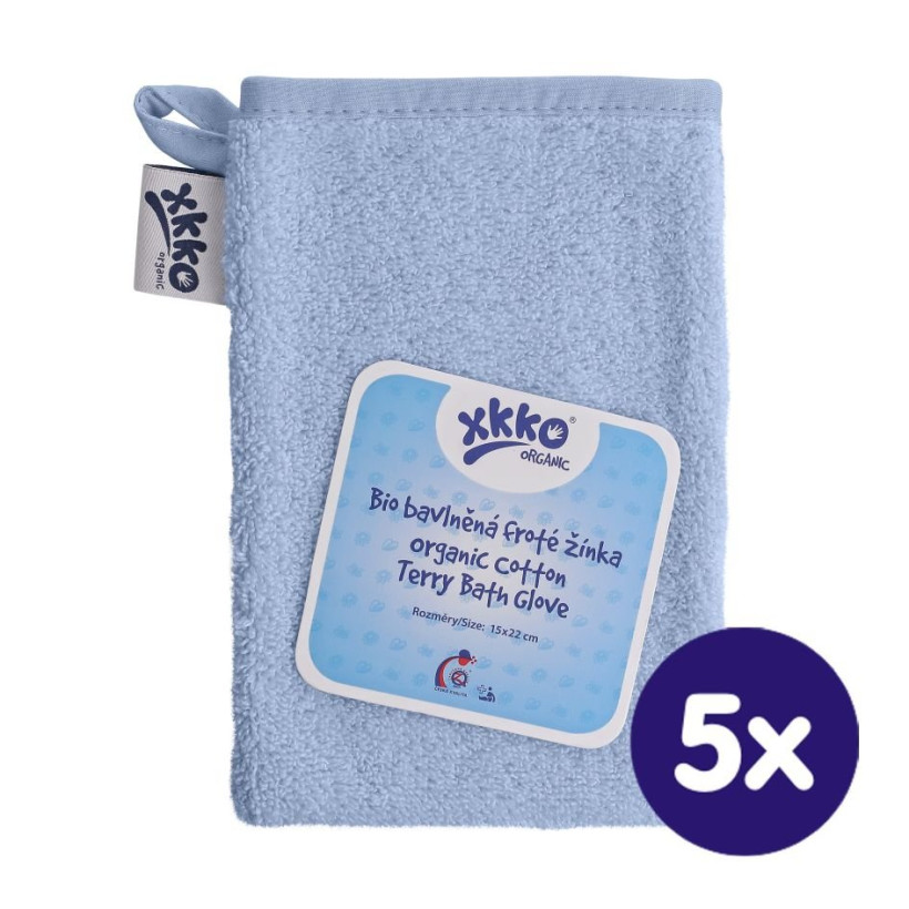 Rękawica kąpielowa z bawełny organicznej XKKO Organic - Baby Blue 5x1szt. (Hurtowe opak.)