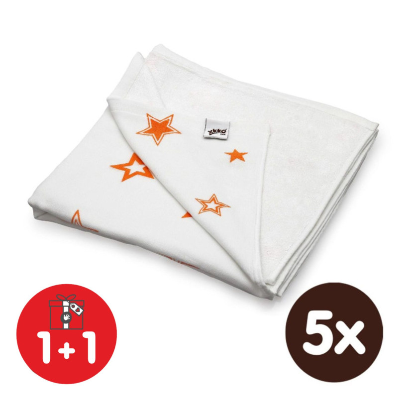 Kocyk bambusowy XKKO BMB 130x70 - Orange Stars 5x1szt. (Hurtowe opak.)