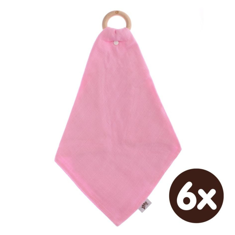 Gryzak bambusowy XKKO BMB z muślinem - Baby Pink 6x1szt. (Hurt. opak.)