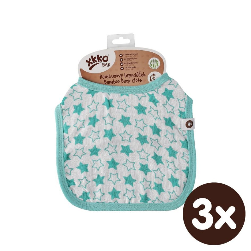 Bambusowy śliniak XKKO BMB - Little Stars Turquoise 3x1szt. (Hurtowe opak.)