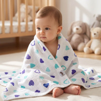 Pielucha bambusowa XKKO BMB 90x100 - Ocean Blue Hearts