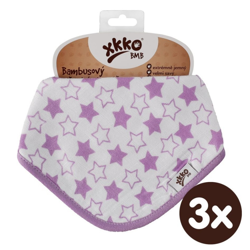 Bandanka bambusowa XKKO BMB - Little Stars Lilac 3x1szt. (Hurtowe opak.)
