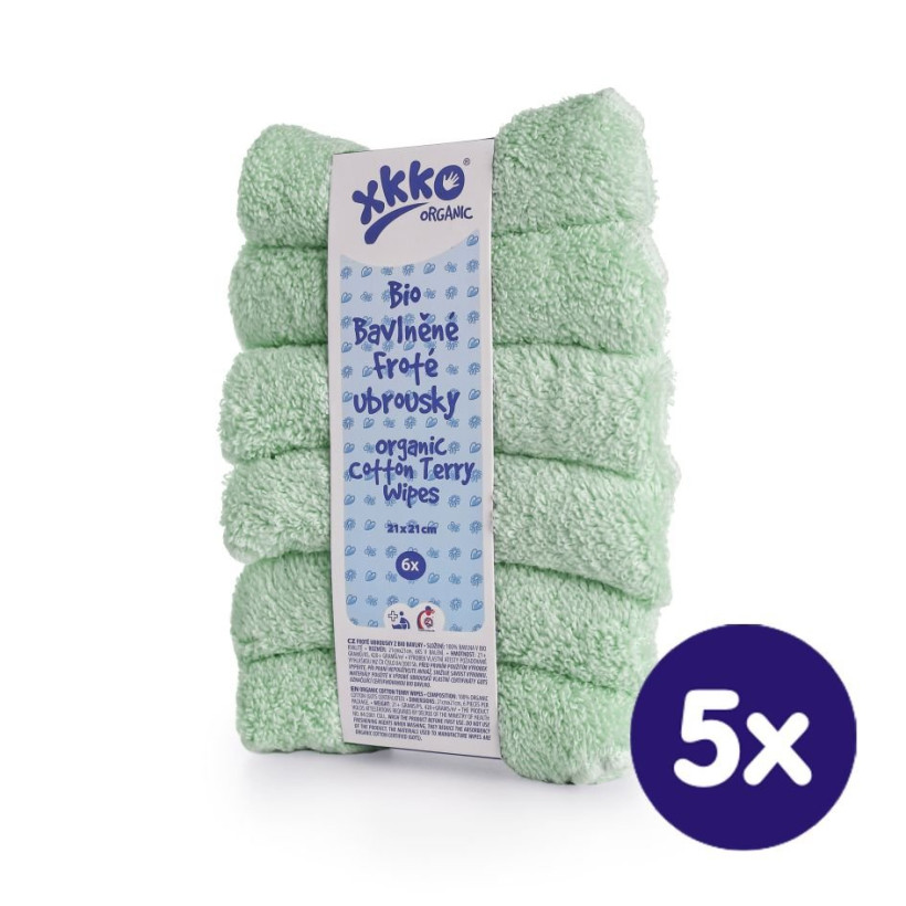 Frotte serwetki XKKO Organic 21x21 - Mint 5x6szt. (Hurtowe opak.)