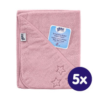 Ręcznik z kapturkiem z bawełny organicznej XKKO Organic 90x90 - Baby Pink Stars 5x1szt. (Hurtowe opak.)