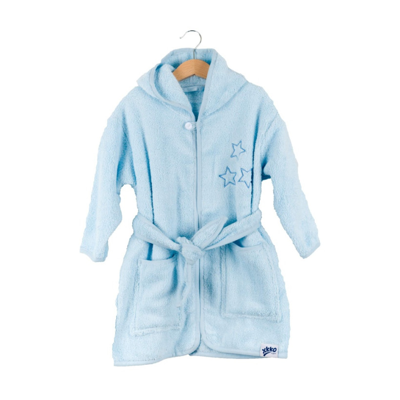 Szlafrok z bawełny organicznej XKKO Organic - Baby Blue Stars 6-12m