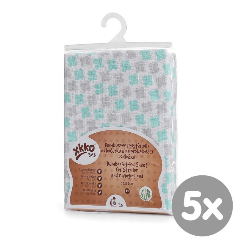 Bambusowe prześcieradło z gumką XKKO BMB 50x70 - Mint Cross 5x1szt (Hurtowe opak.)