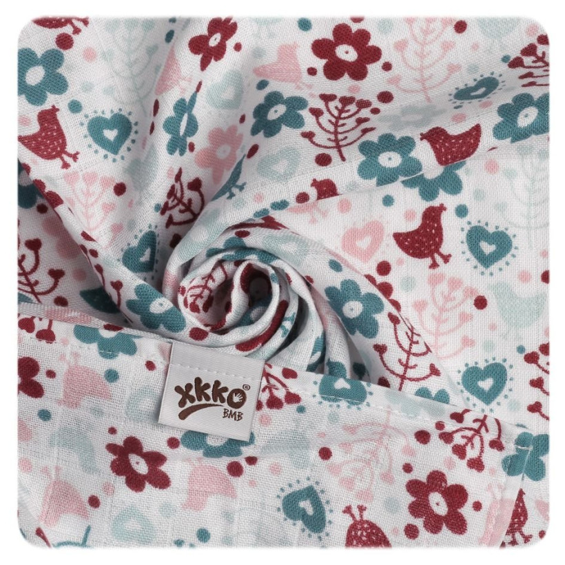 Bambusowe pieluchy XKKO BMB 70x70 - Flowers&Birds Girls MIX 10x3st. (Hurtowe opak.)
