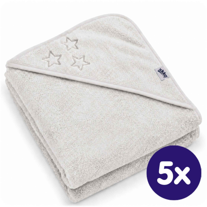 Ręcznik z kapturkiem z bawełny organicznej XKKO Organic 90x90 - White Stars 5x1szt. (Hurtowe opak.)