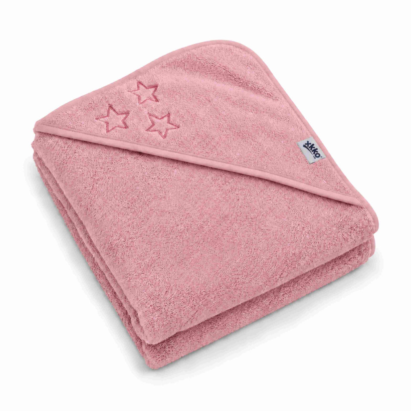 Ręcznik z kapturkiem z bawełny organicznej XKKO Organic 90x90 - Baby Pink Stars