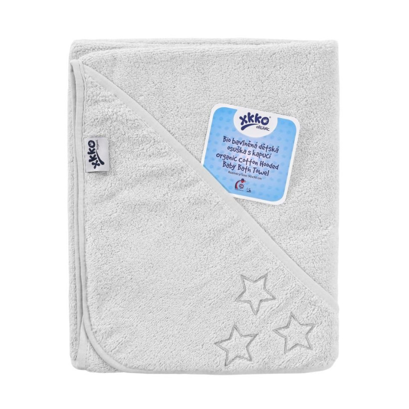 Ręcznik z kapturkiem z bawełny organicznej XKKO Organic 90x90 - White Stars 5x1szt. (Hurtowe opak.)
