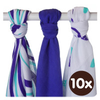 Bambusowe pieluchy XKKO BMB 70x70 - Hearts&Waves Ocean Blue MIX 10x3st. (Hurtowe opak.)