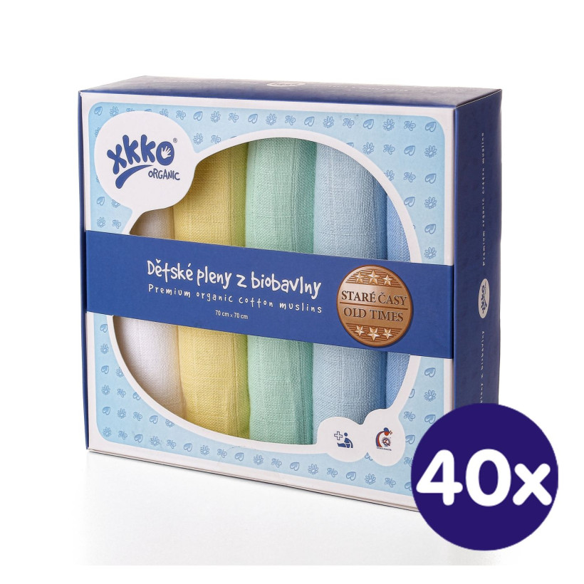 Pieluszki XKKO Organic 70x70 Organic Stare Czasy - Pastels for Boys 40x5szt. (Hurtowe opak.)