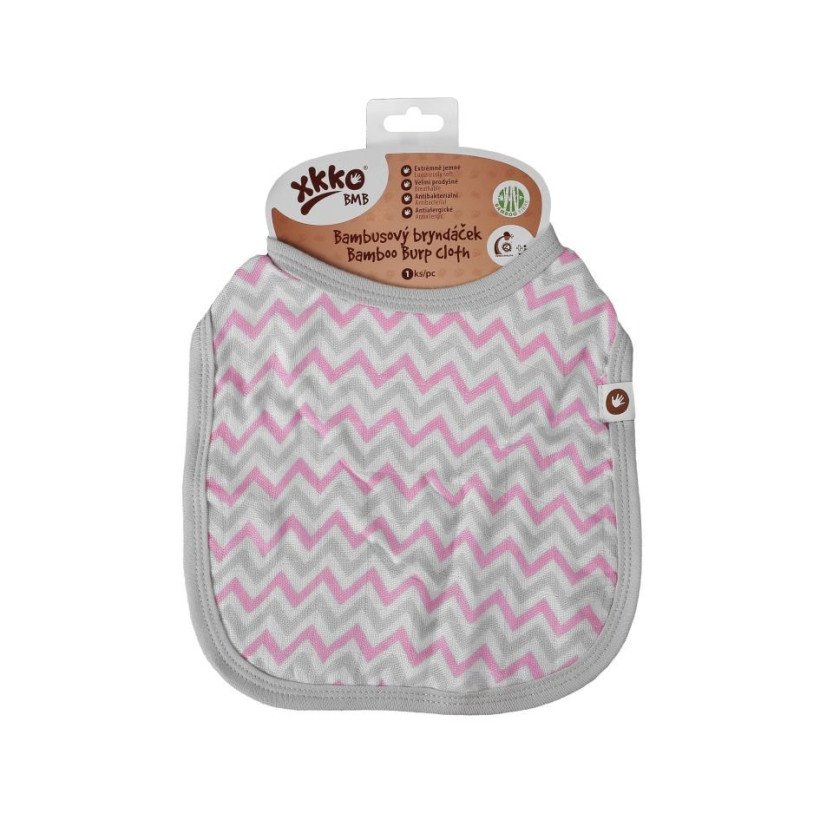 Bambusowy śliniak XKKO BMB - Baby Pink Chevron 3x1szt. (Hurtowe opak.)