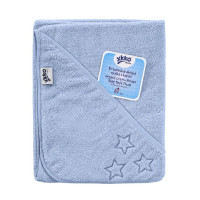 Ręcznik z kapturkiem z bawełny organicznej XKKO Organic 90x90 - Baby Blue Stars 5x1szt. (Hurtowe opak.)