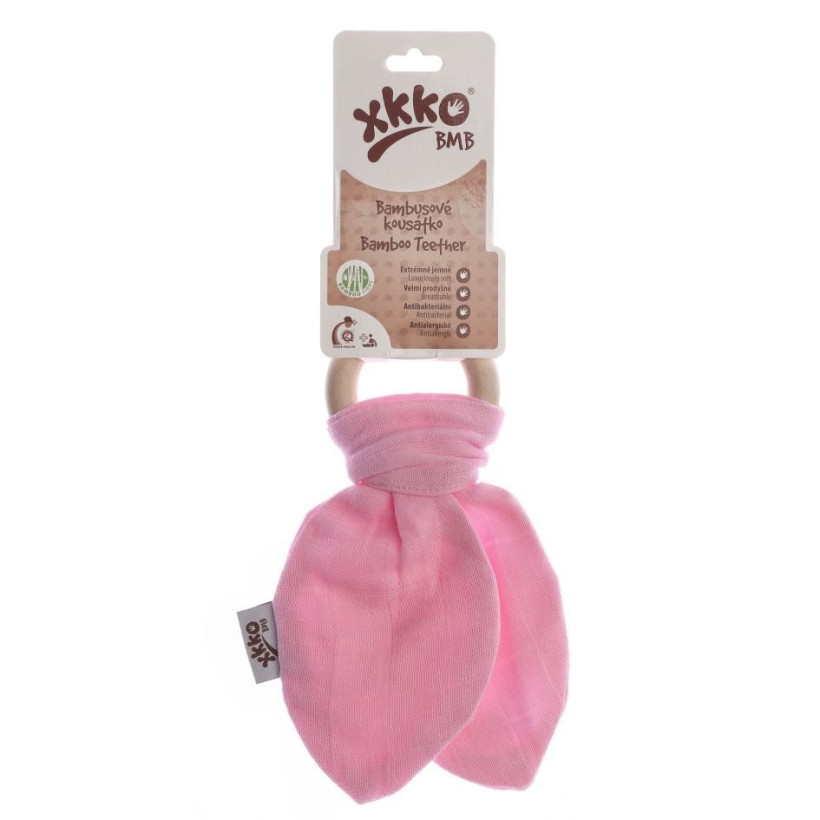 Gryzak bambusowy XKKO BMB Liść - Baby Pink 6x1szt. (Hurt. opak.)