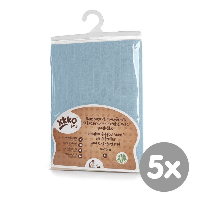 Bambusowe prześcieradło z gumką XKKO BMB 50x70 - Baby Blue 5x1szt (Hurtowe opak.)